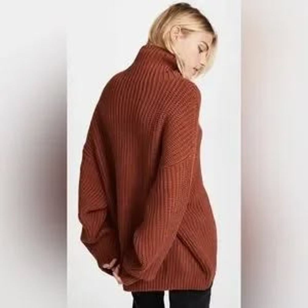 Free People Rust Swim Too Deep Oversized Cotton Blend Knit Turtleneck Sweater - Picture 5 of 12